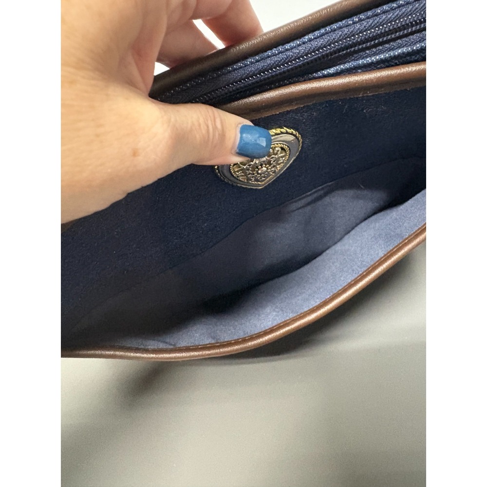 Marlo Blue Denim Leather Crossbody Bag Colorful Embroidered Heart Charm Brighton - Picture 11 of 16